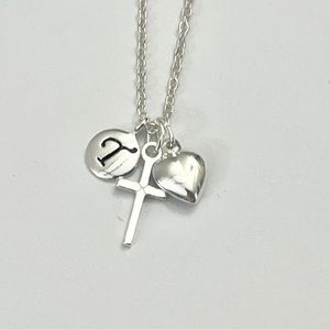 Sterling silver cross with initial charm of your choice personalized gift